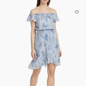 L'AGENCE  Leonie Denim-Inspired Off Shoulder Silk Mini dress Size Small